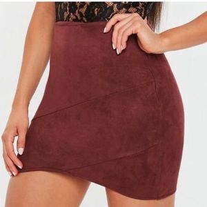 Missguided Burgundy Wrap Faux Suede Mini Skirt